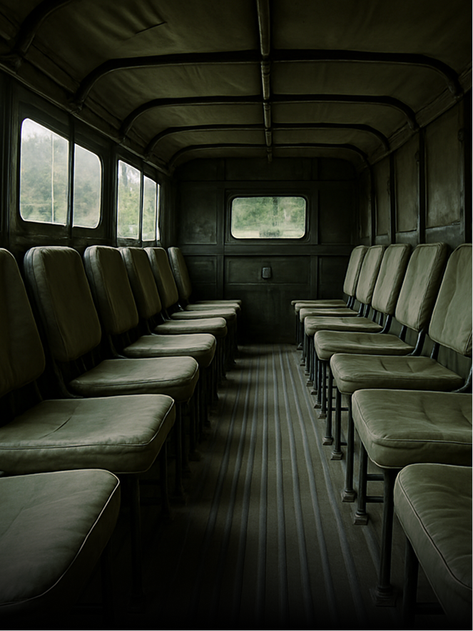Intérieur d'un vieux bus vide et rétro